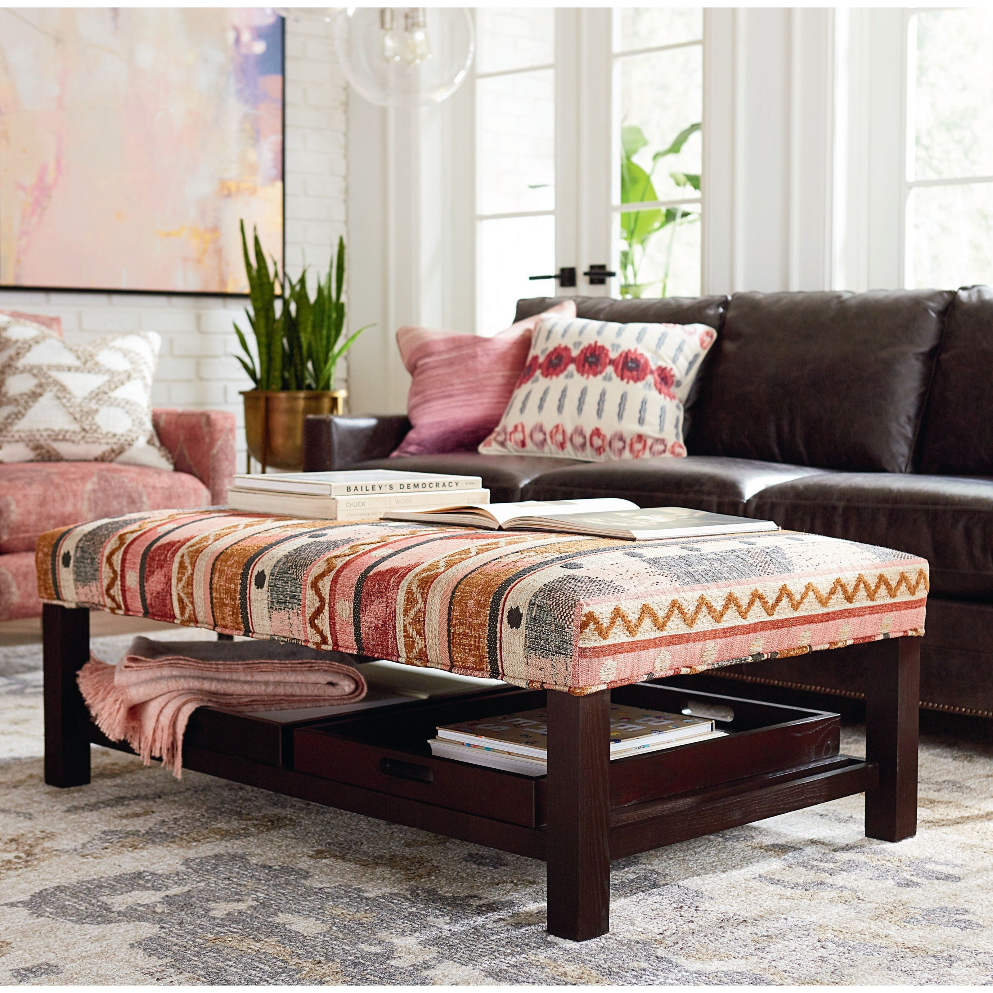 Bassett Lori Cocktail Ottoman with Tray Storage Bassett of Cool